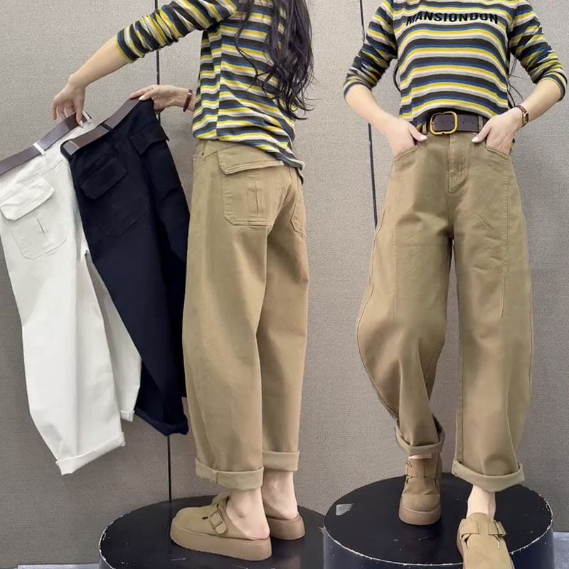 高腰百搭水洗牛仔阔腿弯刀裤