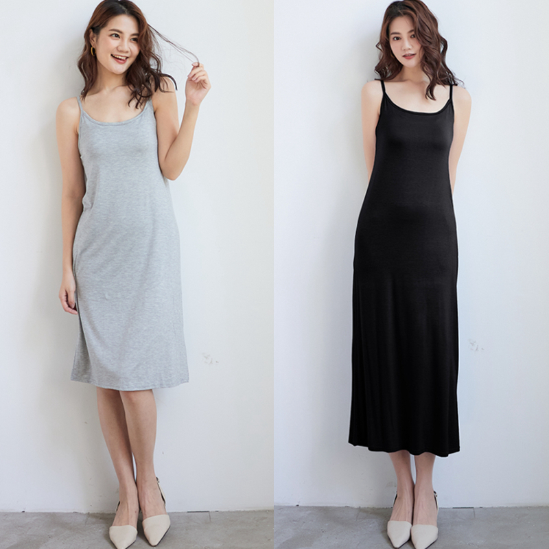 春夏薄款女装莫代尔吊带裙内搭纯色打底背心连衣裙长款宽松内衬裙