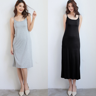 春夏薄款女装莫代尔吊带裙内搭纯色打底背心连衣裙长款宽松内衬裙