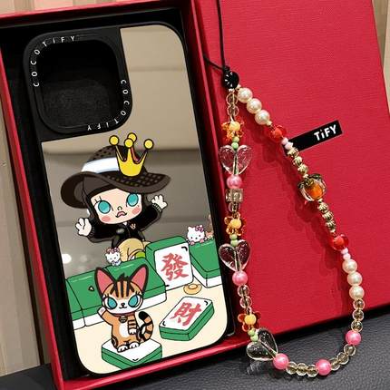 C家发财麻将莫莉MOLLY哭娃适用17iphone16pro手机壳15promax苹果14plus镜面MagSafe磁吸13卡通kitty猫12女11