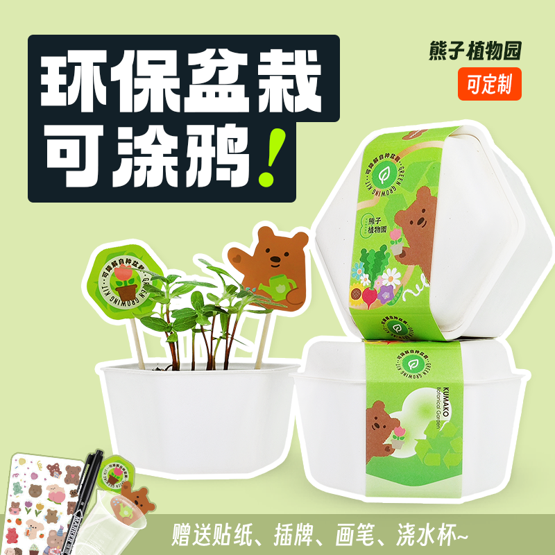 可降解环保植物自种盆栽礼品小花农幼儿园儿童种子定制种植罐头