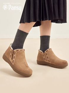 雪地靴女靴407舒适鞋 Pansy日本女鞋 加绒加厚保暖羊毛短靴高帮冬季