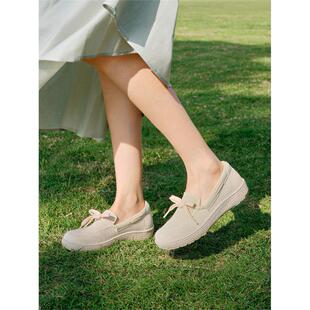 Pansy盼喜一脚蹬宽胖脚帆船鞋女透气飞织休闲鞋26年春夏4367