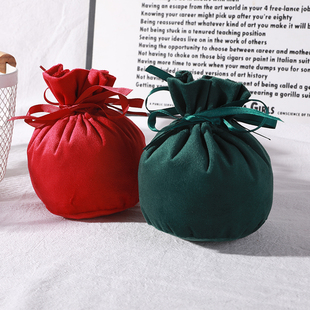 红色绿色丽丝绒绒布袋圣诞糖果礼品袋首饰收纳抽绳束口圆底绒布袋