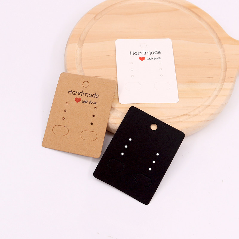 100张黑白棕3个颜色手工饰品耳环卡牛皮纸卡片耳钉配件包装底板卡