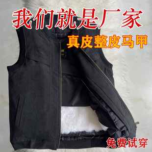 羊毛马甲男皮毛一体中老年冬季 背心 真皮加厚老头保暖棉坎肩爸爸装