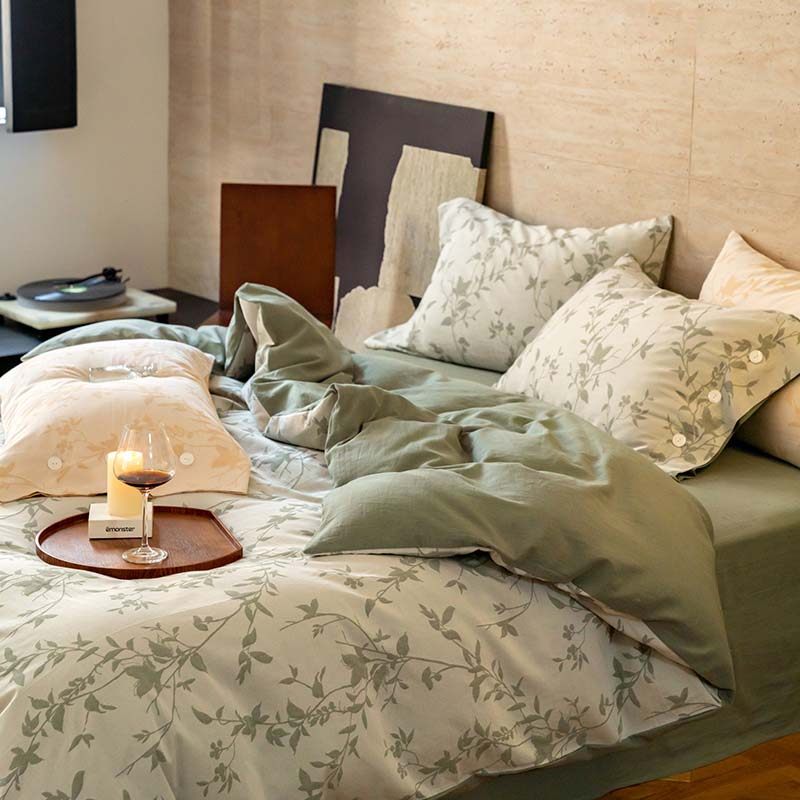 床单款四件套纯棉双层纱田园裸睡