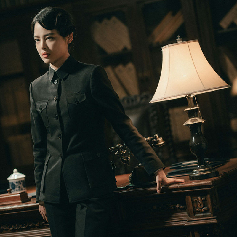 高端定制复古气质军装风墨绿色羊毛西装套装裤两件修身大气时尚秋