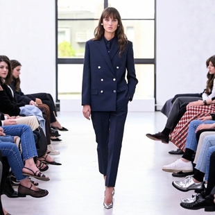 高端定制深蓝色双排扣羊毛夹克西装外套+九分裤干练利索西服套装