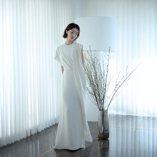 金晨明星同款白色披风礼服裙宴会修身优雅长款连衣裙气质女神高贵