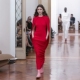秀场同款 红色圆领斗篷连衣裙女修身 显瘦长裙高贵优雅宴会礼服裙夏