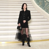 辛芷蕾同款 黑色小香风套装 粗花呢拼接薄纱复古优雅精致设计感套裙
