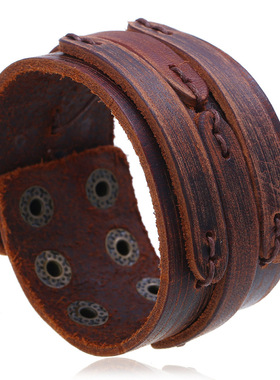 网红直供欧美复古朋克手链稳定简约男士皮质手链