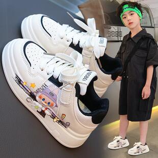 皮面潮牌中大童男孩小白鞋 流行新款 儿童运动板鞋 子新款 软底 男童鞋