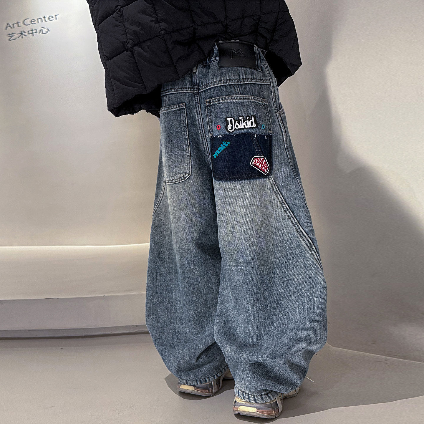 进口男童加绒牛仔裤款新款大儿童季一体绒裤子加厚帅气潮流