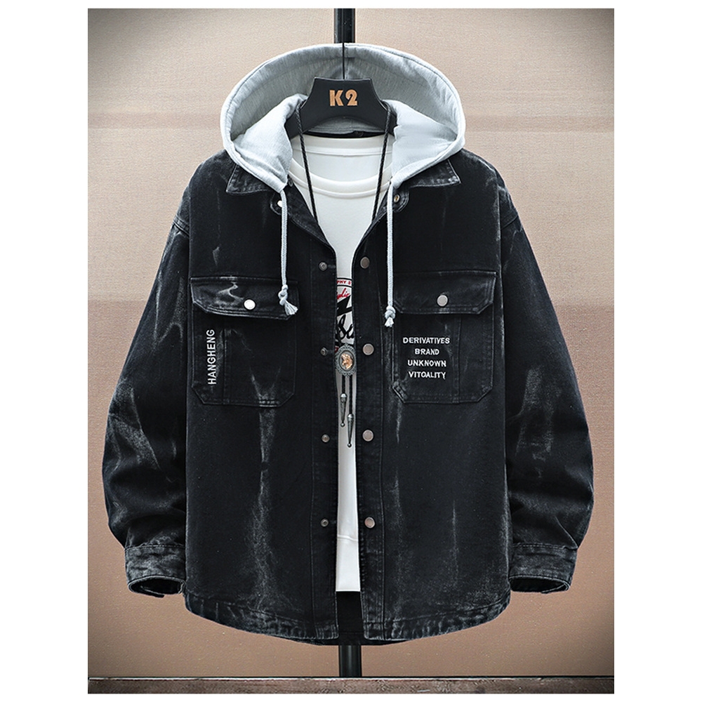 大牌高端高级感扎染牛仔外套男装潮牌可脱卸夹克青少年翻领上衣