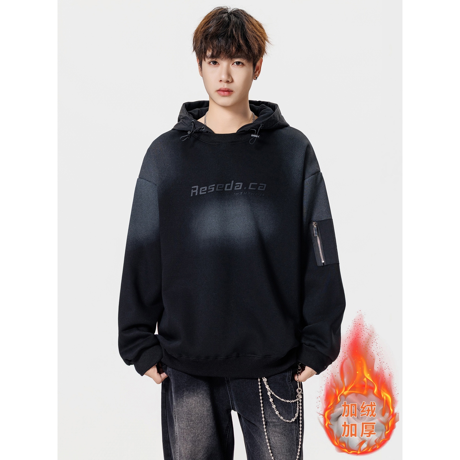 大牌高端连帽卫衣加绒加厚青少年装男孩初高中学生保暖长袖上衣外