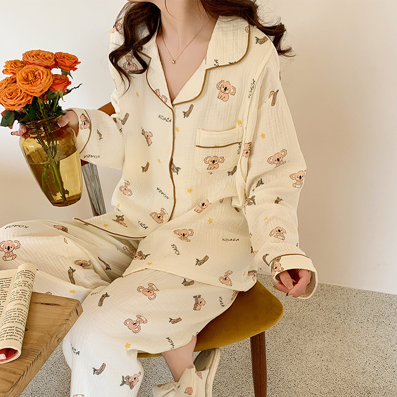 撤柜新款纯棉纱布月子服秋季薄款月份产后哺乳孕妇睡衣待产套装