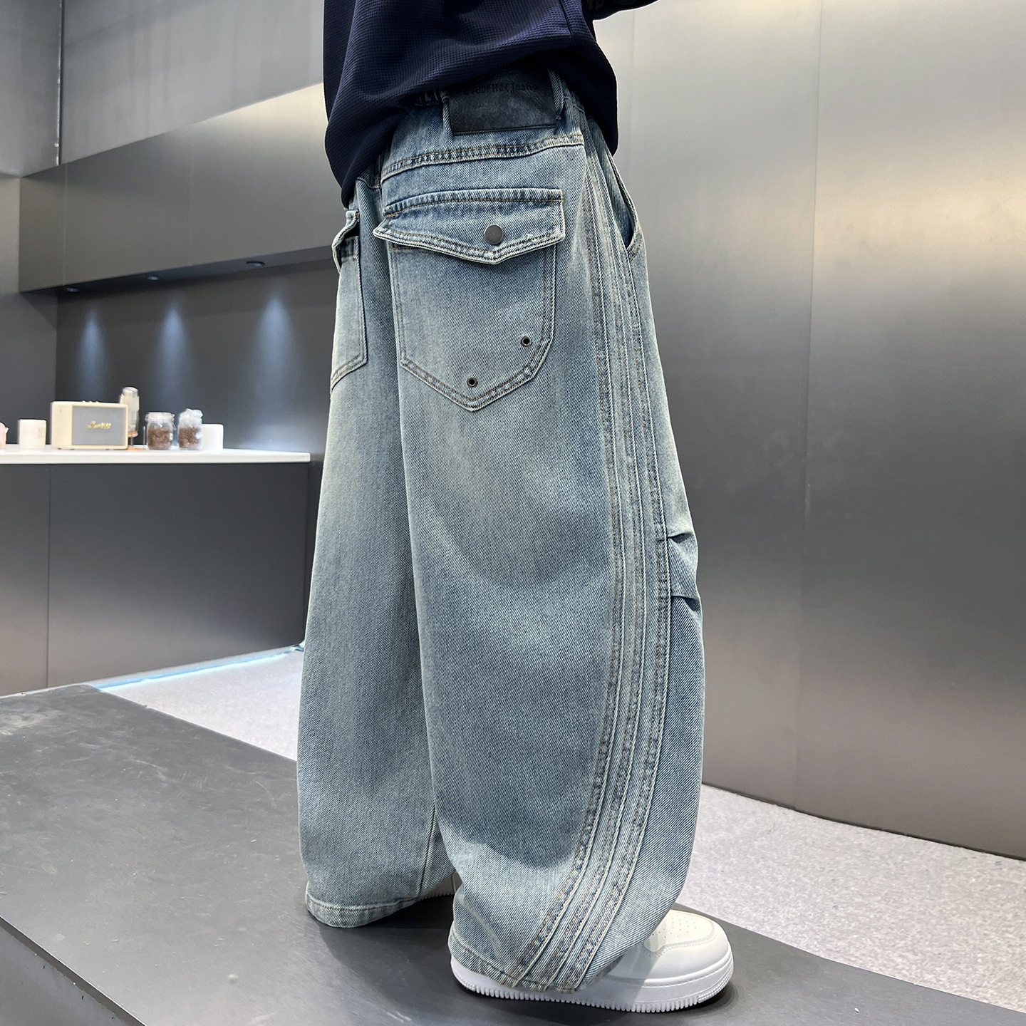 进口男童牛仔裤子款新款初中生款男孩儿童大童宽松休闲长裤