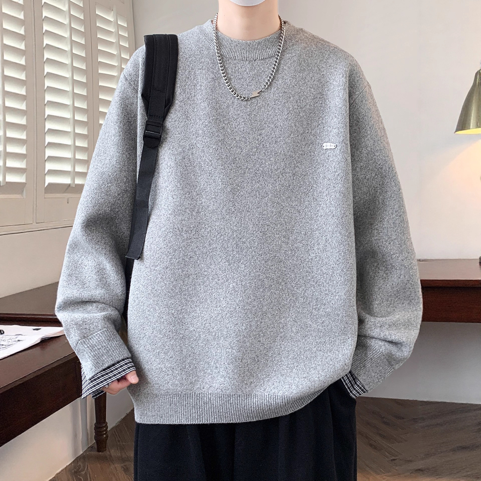 明星同款加厚毛衣男孩初中高中学生打底针织衫青少年大童保暖上衣