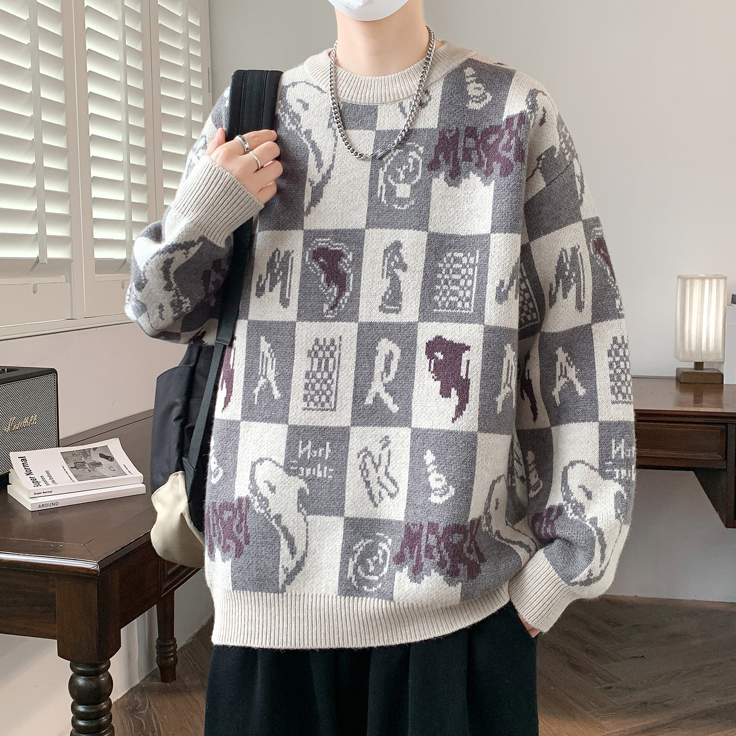 明星同款新款毛衣男孩初中高中学生针织打底衫青少年大童保暖上衣