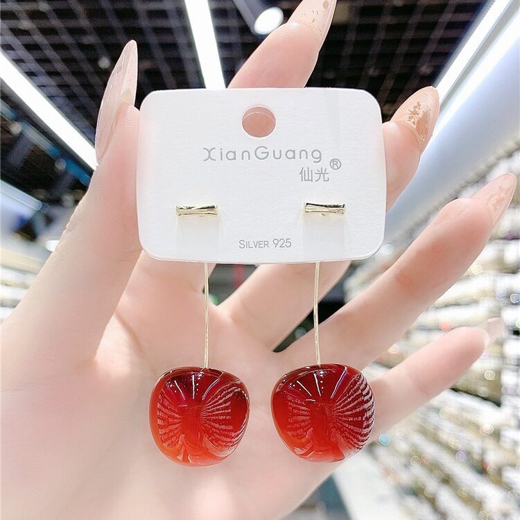 德国高级感超仙樱桃耳环新款潮网红车厘子耳钉耳坠小众设计感耳饰