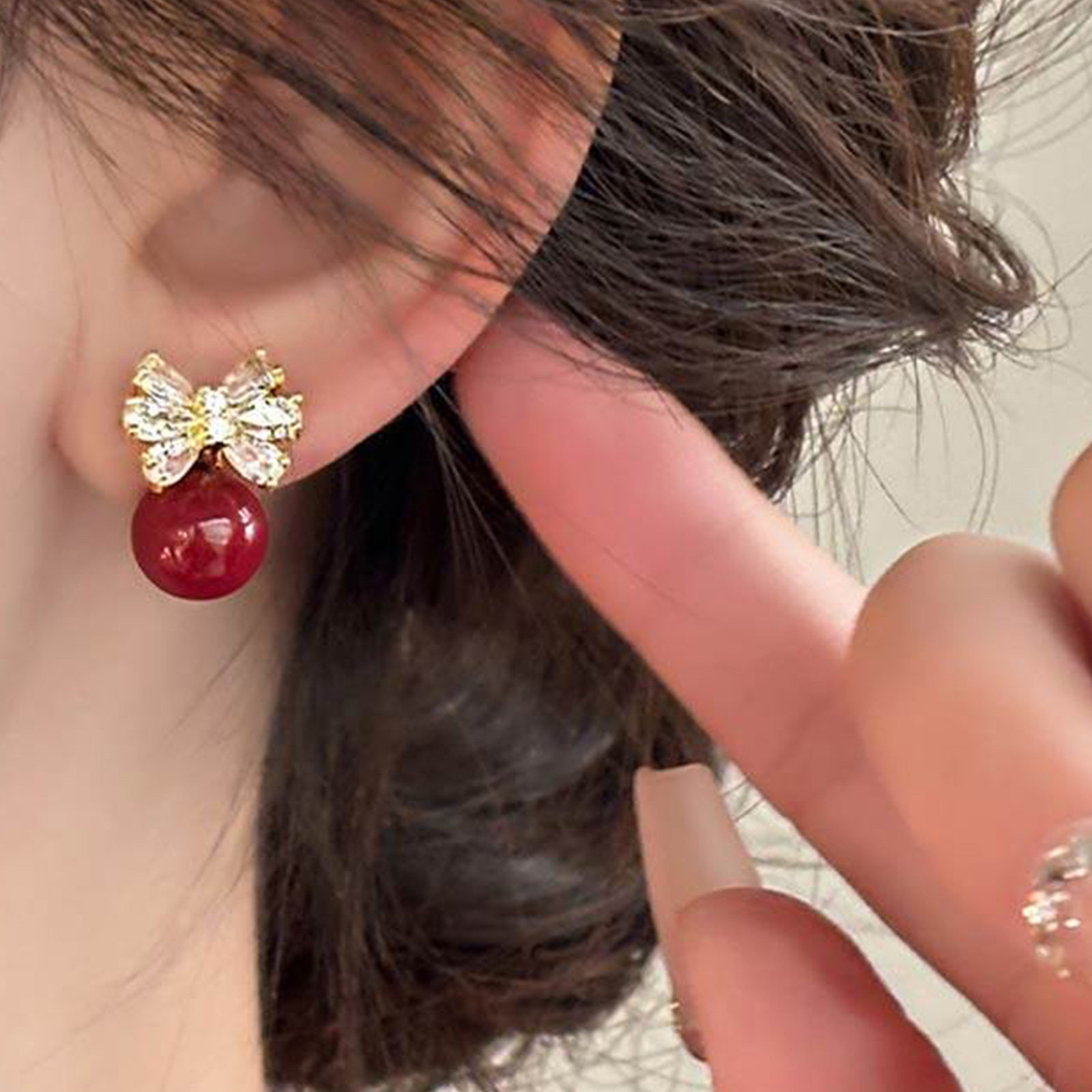 德国镶钻蝴蝶结珍珠耳环女小众设计感高级耳钉夏新中式通勤百搭耳