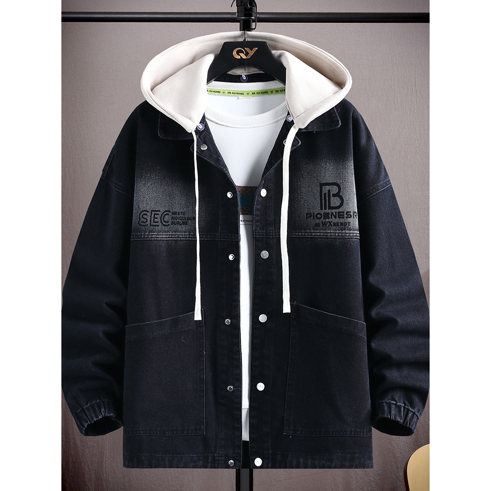 大牌高端新款青少年潮牌牛仔外套男孩初高中学生夹克上衣服大童男