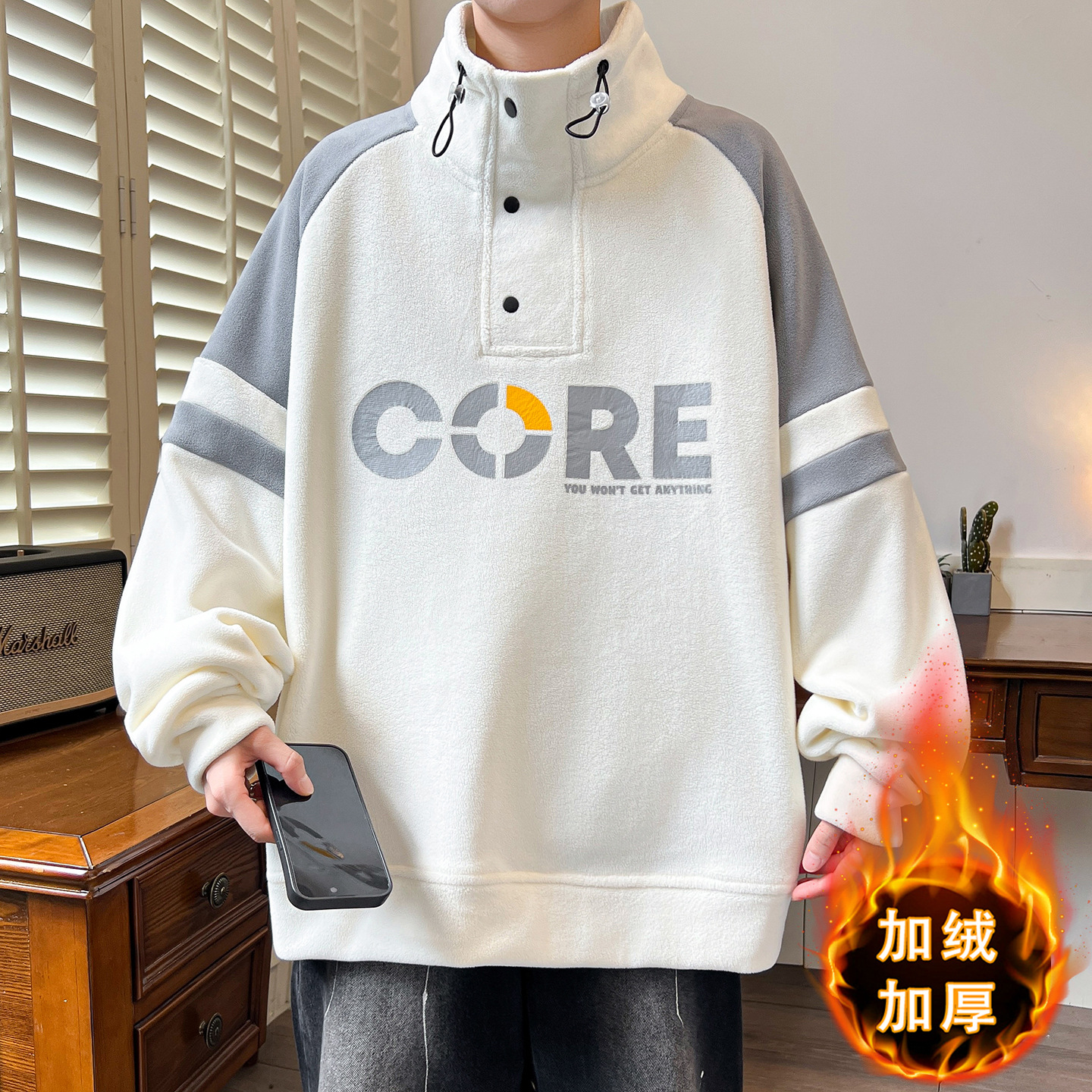 大牌高端半高领卫衣男孩初中高中学生加绒加厚青少年大童打底衫上