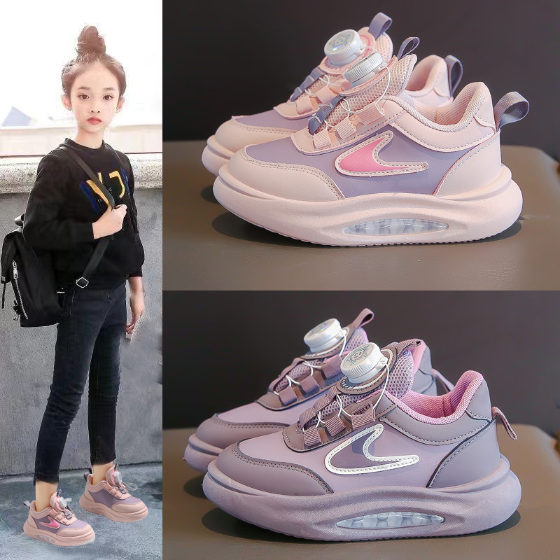 流行新款儿童板鞋新款舒适旋转纽扣时尚女童运动鞋休闲鞋童鞋