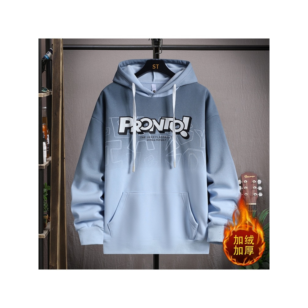 大牌高端渐变连帽卫衣男孩初中高中学生加绒加厚青少年大童外套男