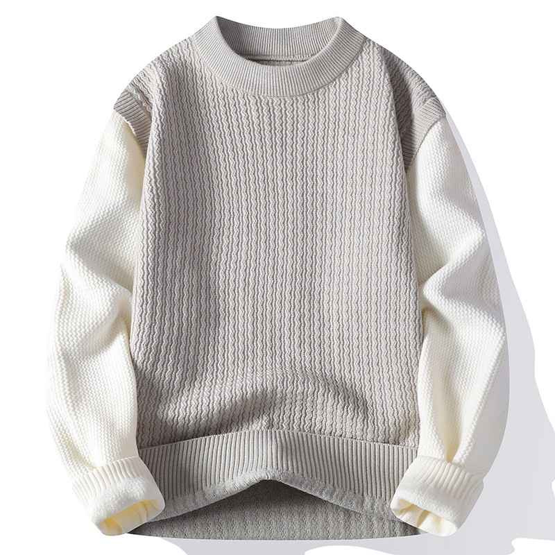 明星同款假两件圆领毛衣男款新款潮牌宽松青少年加厚针织打底衫