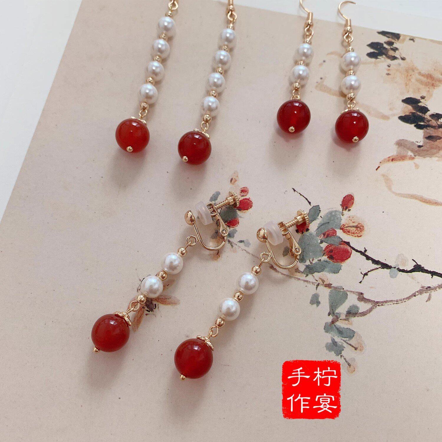 撤柜新中式珍珠气质耳钩女复古简约耳坠中国风汉服古风耳坠首饰
