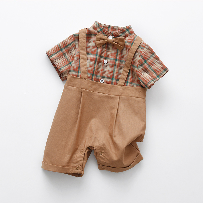 今年新品男童哈衣夏季假两件短袖假背带连体衣儿童衣服满一周岁洋