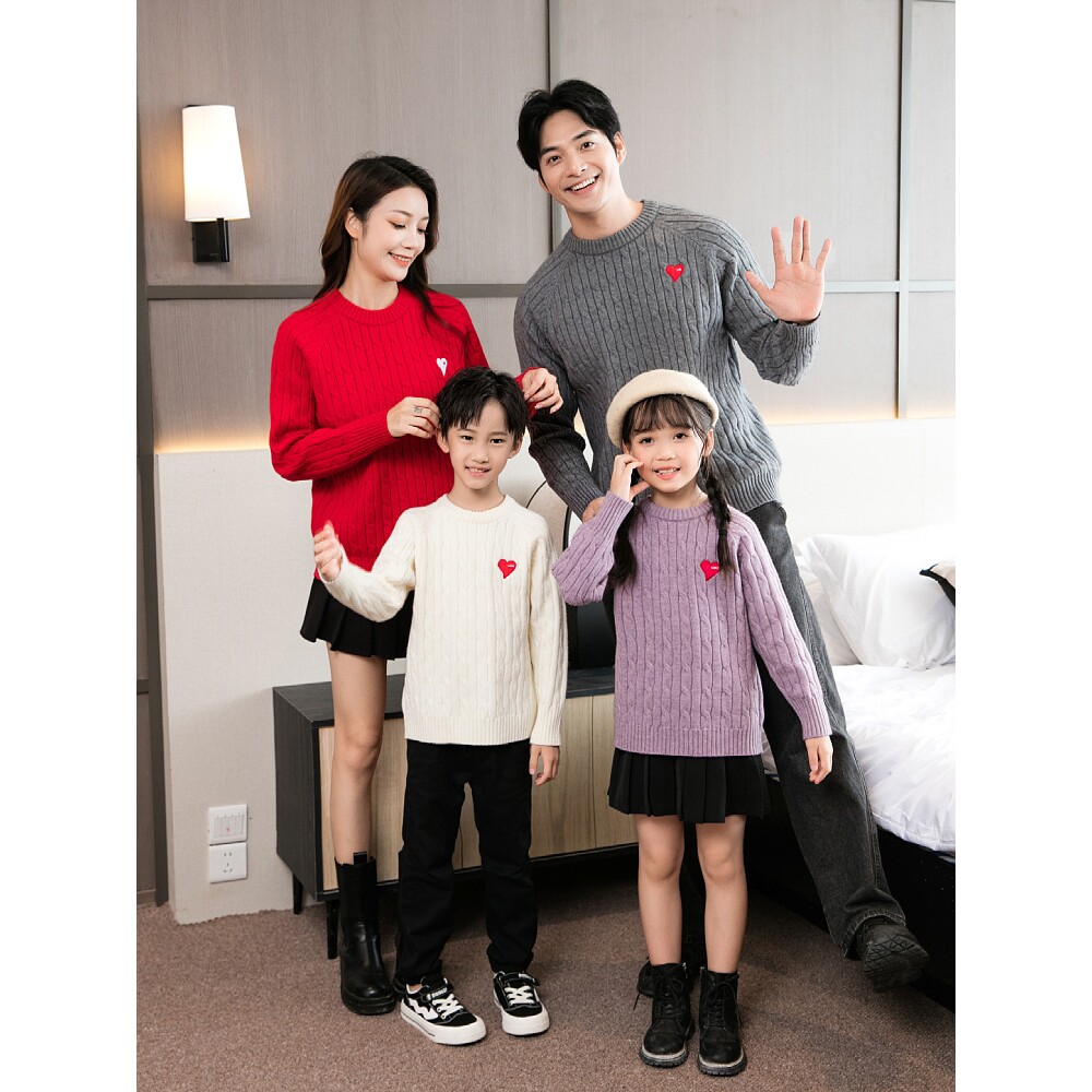 进口装加厚红色麻花亲子装毛衣针织衫母子母女装婴童装情侣家庭装