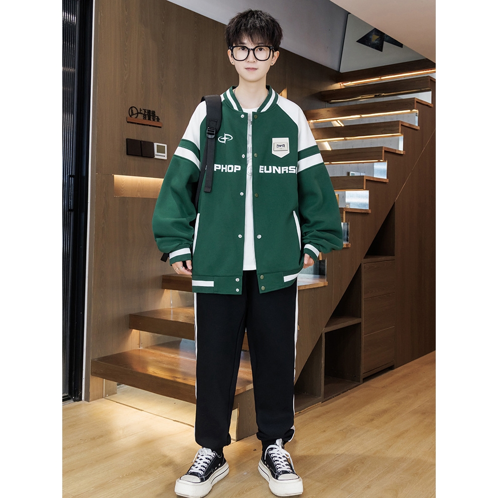大牌高端青少年棒球服男孩宽松休闲夹克潮牌初高中卫衣两件套