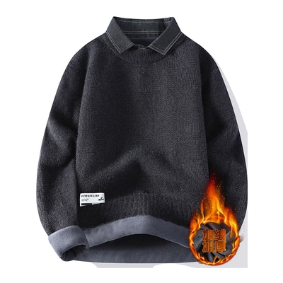 大牌高端衬衫领毛衣男季假两件针织衫男内搭打底衫青少年高级感保