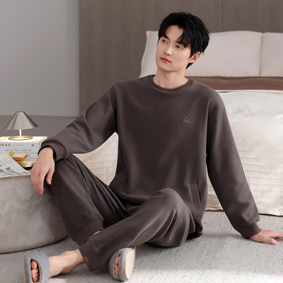 撤柜新款可穿德绒男士睡衣长袖休闲男款可外穿青少年家居服套装