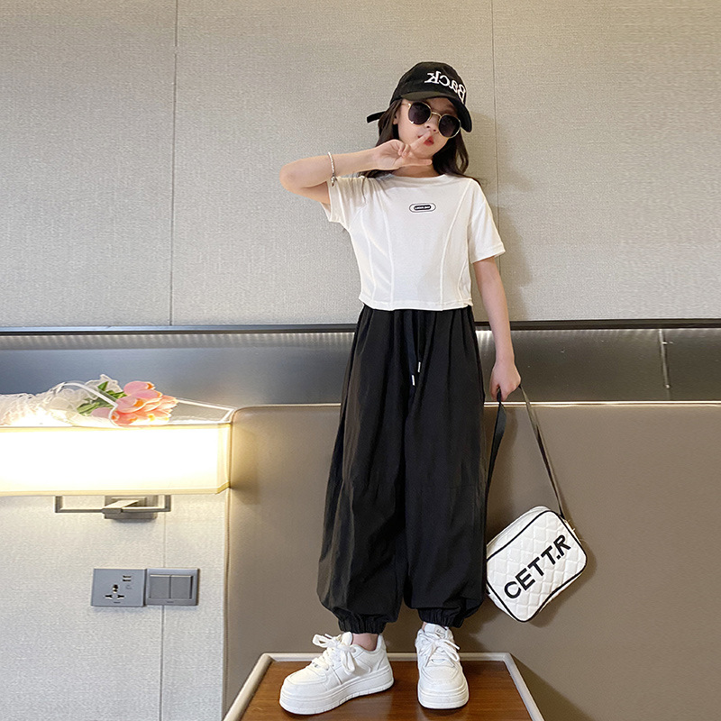 流行新品夏季女童时尚休闲时髦灯笼裤套装2025女孩洋气阔腿裤子夏