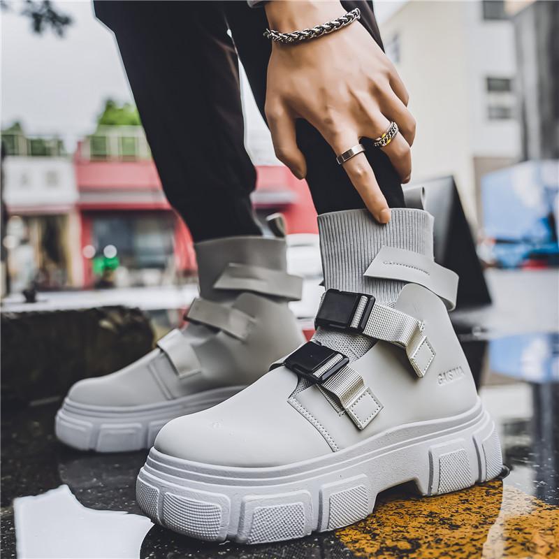 欧洲站款工装风潮流男鞋休闲中筒工装马丁靴子英伦风机车靴高帮鞋