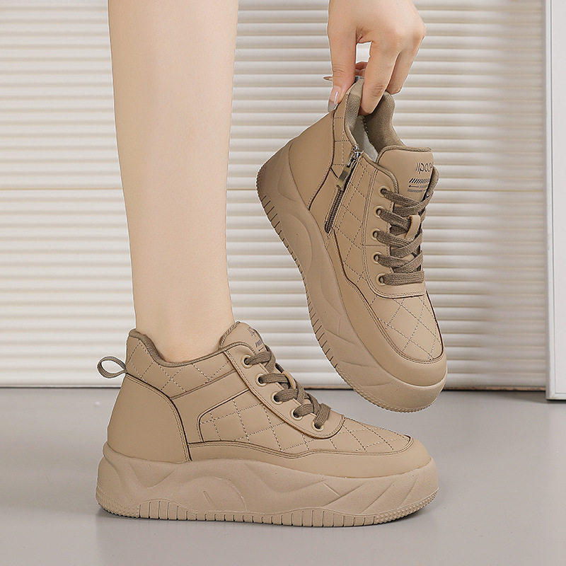 进口一件加绒妈妈鞋松糕底棉鞋高帮鞋女款休闲女鞋厚底面包鞋