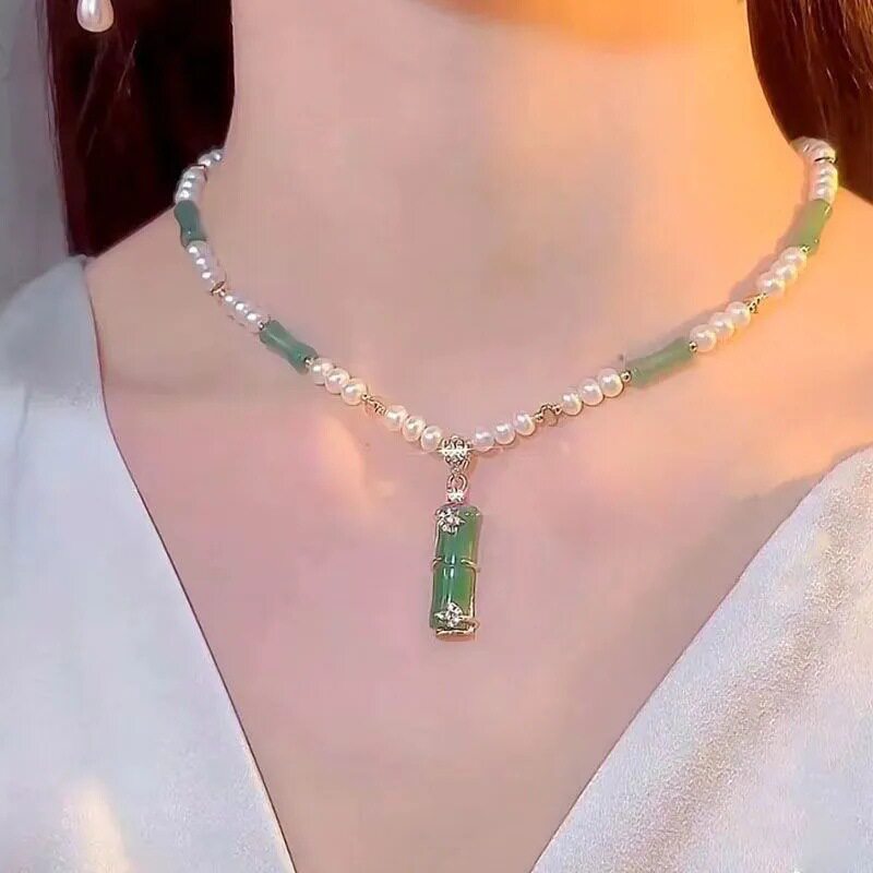 德国年新款竹节吊坠珍珠项链女小众设计高级感锁骨链网红同款颈链