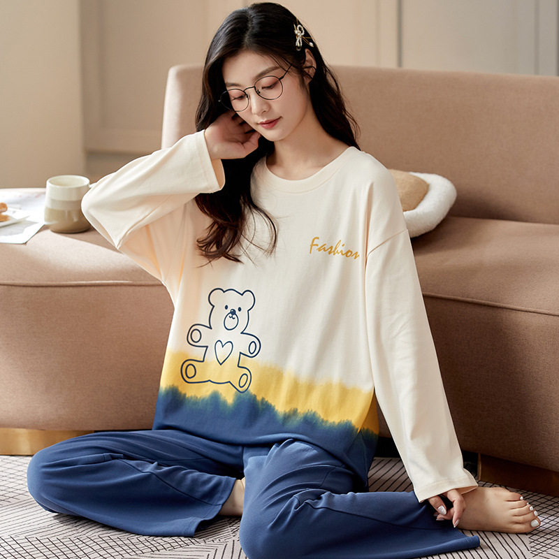 撤柜睡衣女士年棉质韩版长袖可爱卡通大码可外穿家居服套装