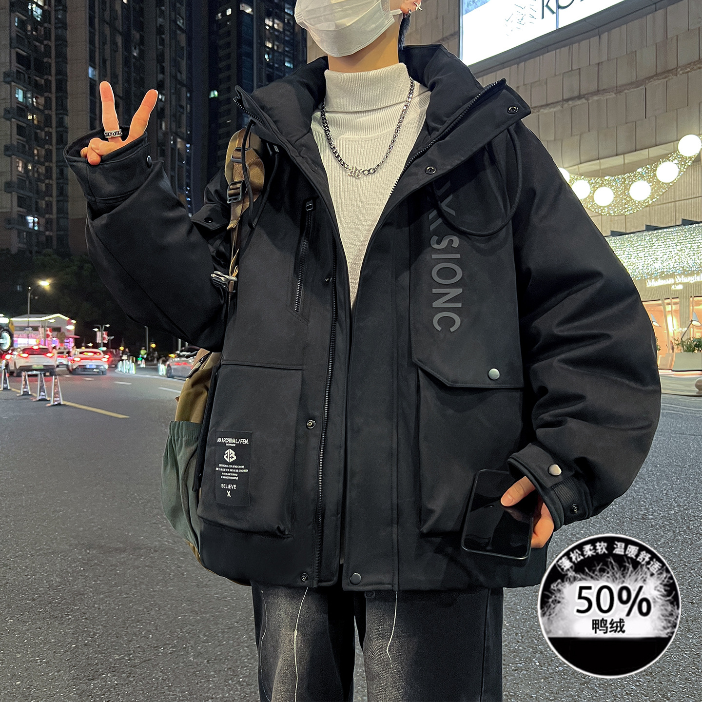 大牌高端青少年季羽绒服男孩初中高中学生帅气白鸭绒外套大童装防