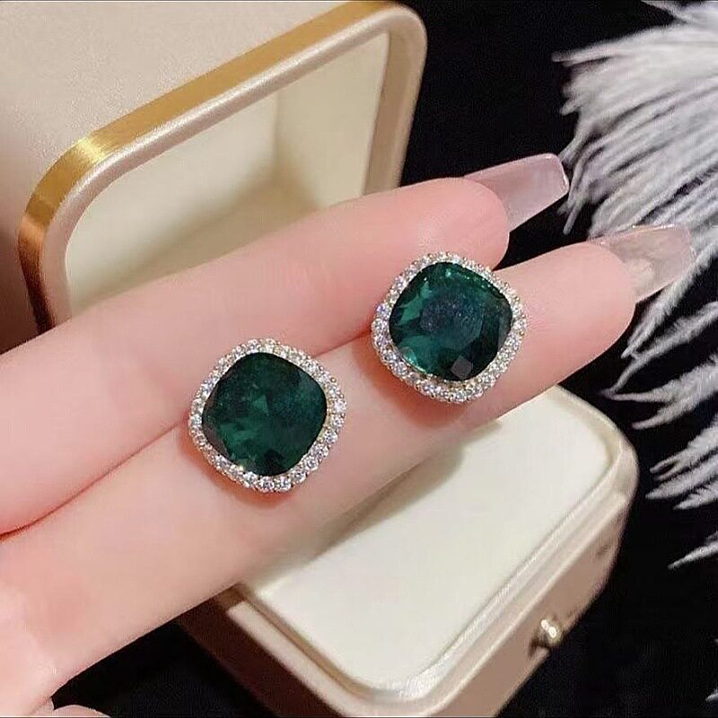 撤柜气质优雅方形蓝色水晶耳环女时尚设计感网红同款耳钉百搭耳饰