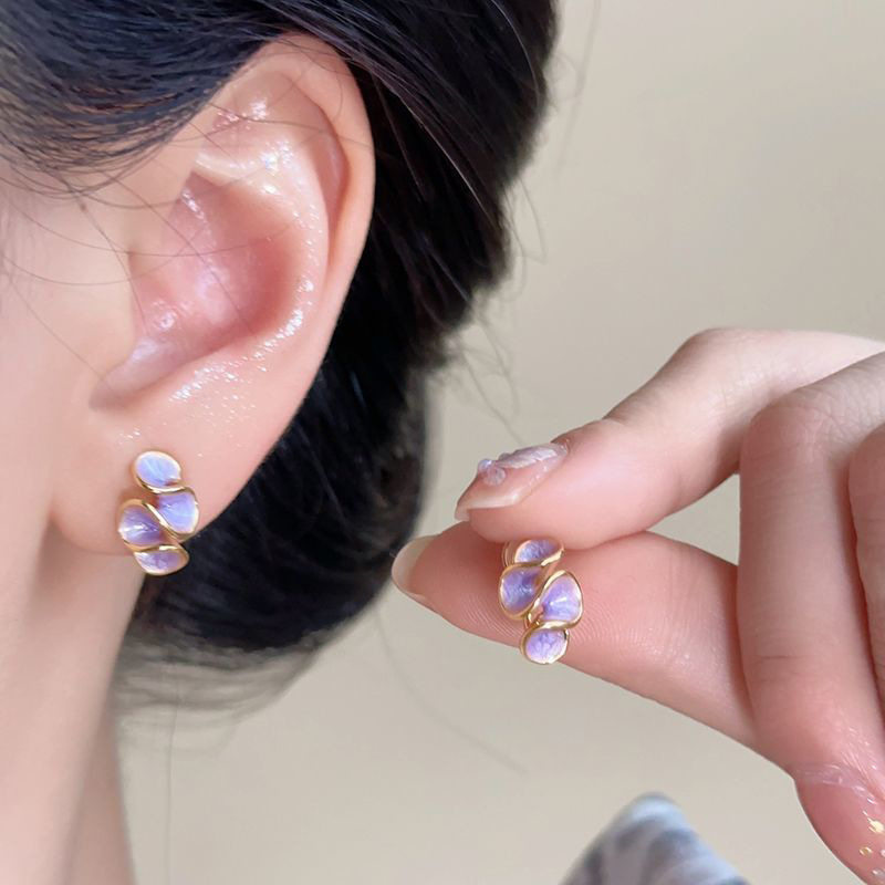 德国新款甜美时尚珐琅滴釉几何小清新耳钉立体通勤高级感耳饰气质