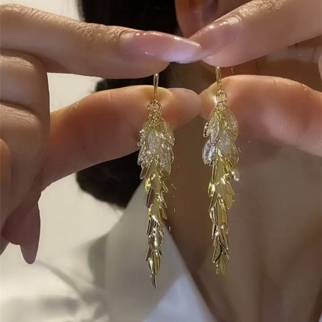 德国长款锆石麦穗耳钩耳环女高级感设计网红百搭耳饰新款时尚耳坠
