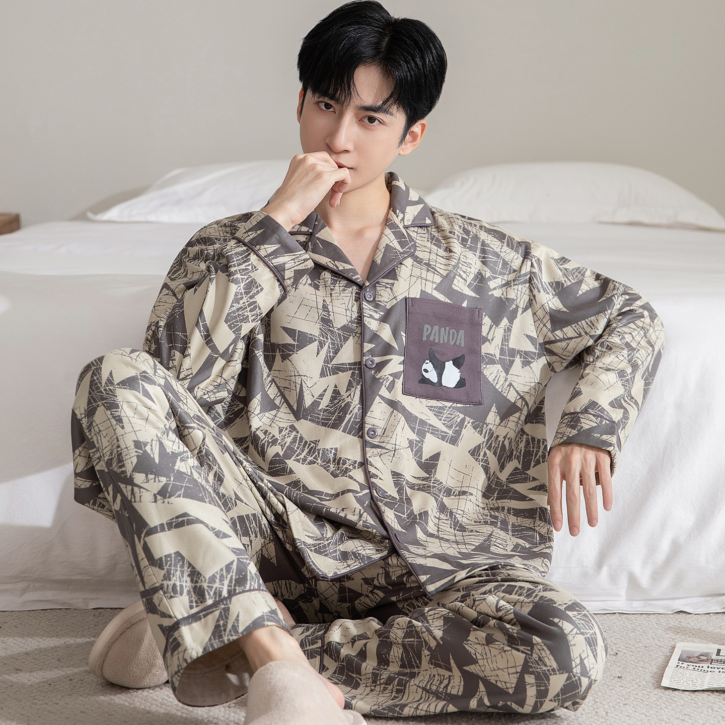 潮牌德绒睡衣男新款时尚高级感男款休闲男士保暖家居服套装