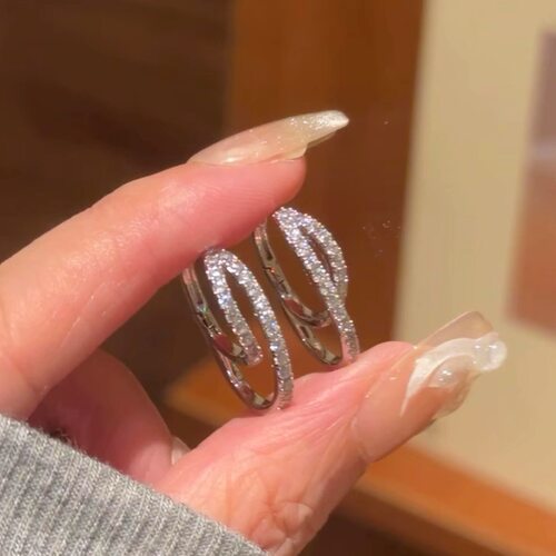 撤柜微镶锆石不规则双层交叉耳扣轻奢设计感耳环小众气质时尚百搭
