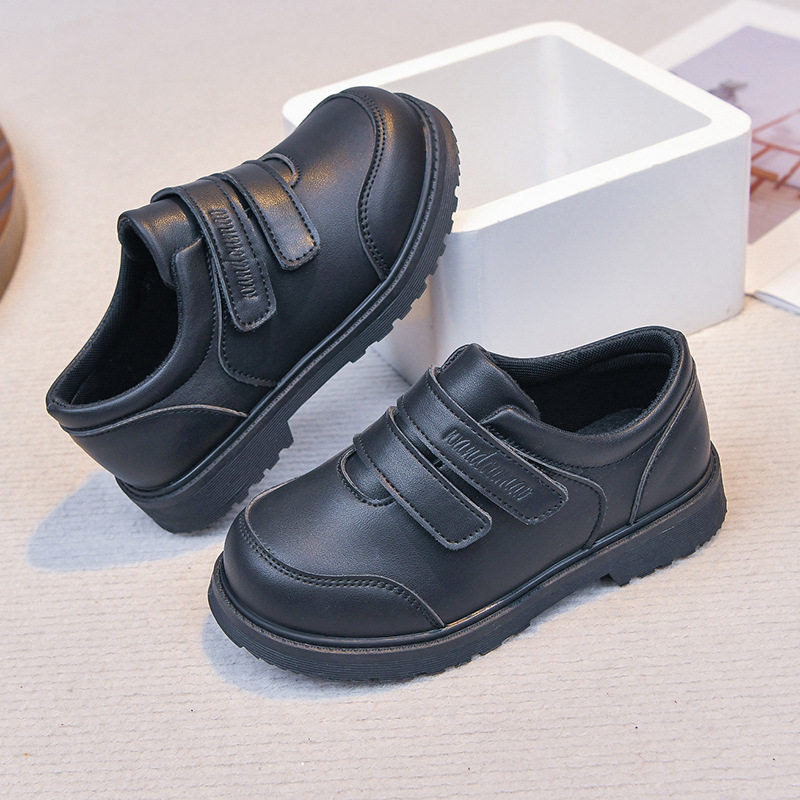 进口纯黑色男童皮鞋新款儿童皮鞋软底平底鞋学生英伦风单鞋